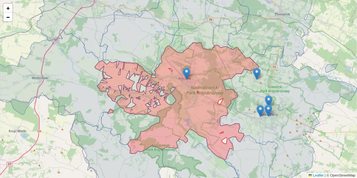 Szczegółowa mapa kodu pocztowego 28-400 z granicami, sąsiednimi kodami pocztowymi i urzędami pocztowymi