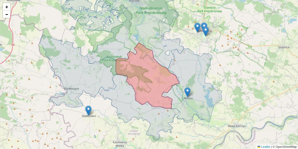 Szczegółowa mapa kodu pocztowego 28-425 z granicami, sąsiednimi kodami pocztowymi i urzędami pocztowymi