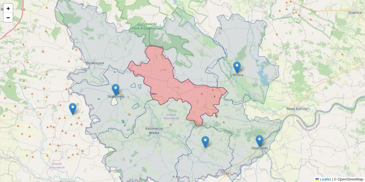 Szczegółowa mapa kodu pocztowego 28-506 z granicami, sąsiednimi kodami pocztowymi i urzędami pocztowymi