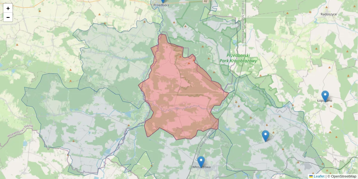 Szczegółowa mapa kodu pocztowego 29-120 z granicami, sąsiednimi kodami pocztowymi i urzędami pocztowymi