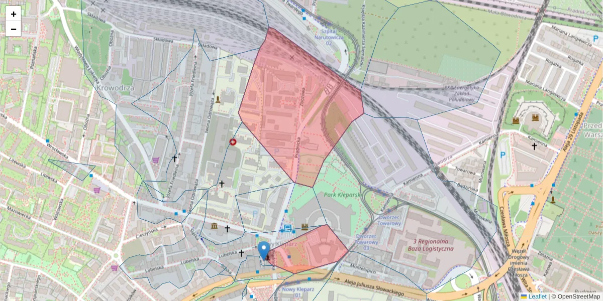 Szczegółowa mapa kodu pocztowego 30-002 z granicami, sąsiednimi kodami pocztowymi i urzędami pocztowymi