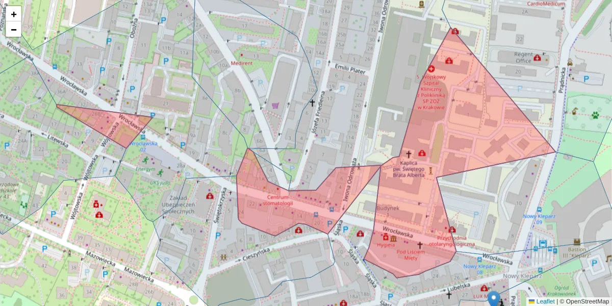 Szczegółowa mapa kodu pocztowego 30-006 z granicami, sąsiednimi kodami pocztowymi i urzędami pocztowymi