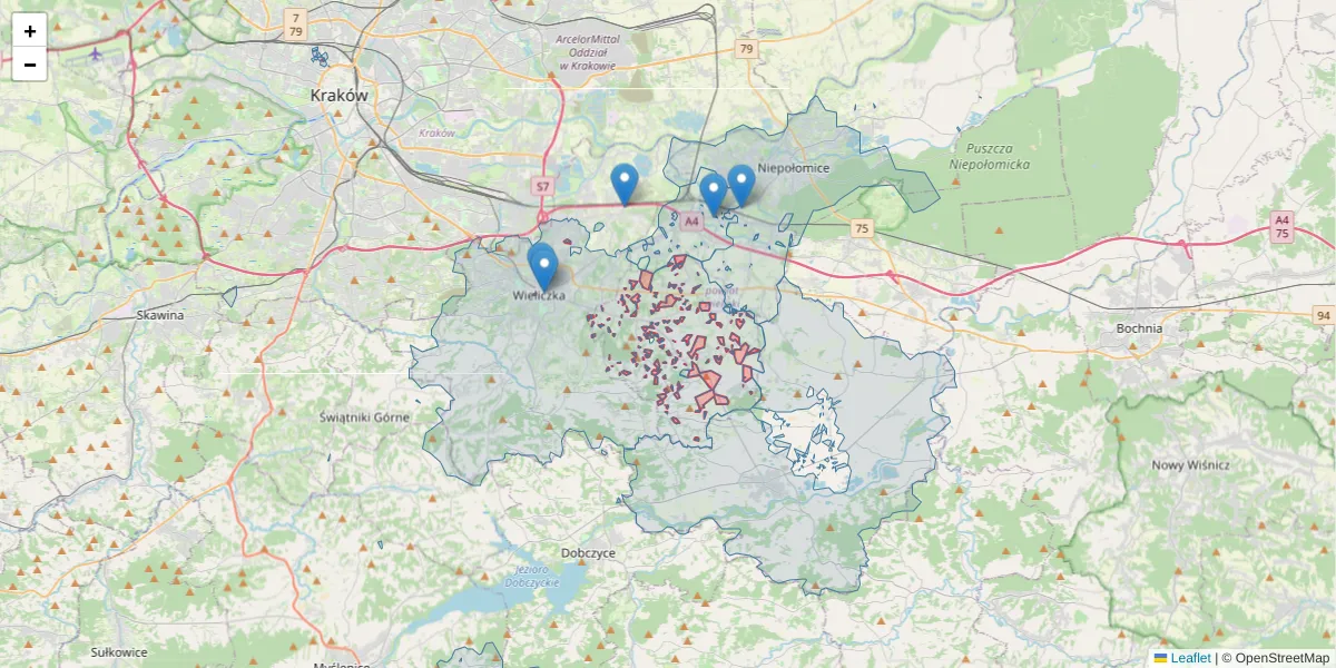 Szczegółowa mapa kodu pocztowego 30-020 z granicami, sąsiednimi kodami pocztowymi i urzędami pocztowymi