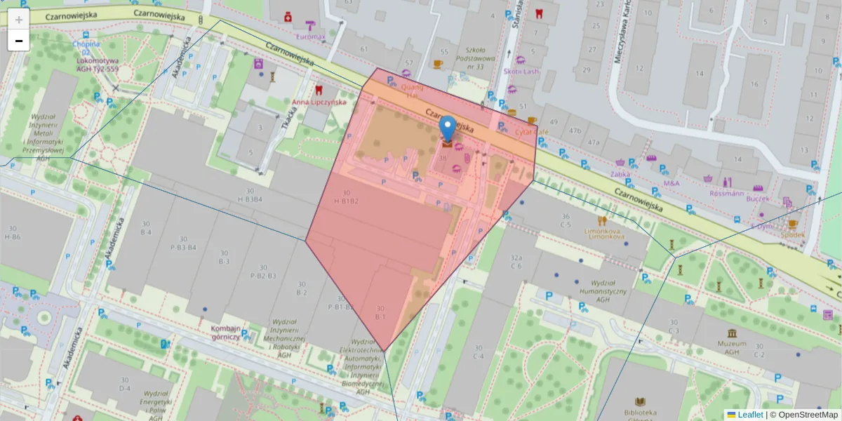 Szczegółowa mapa kodu pocztowego 30-032 z granicami, sąsiednimi kodami pocztowymi i urzędami pocztowymi