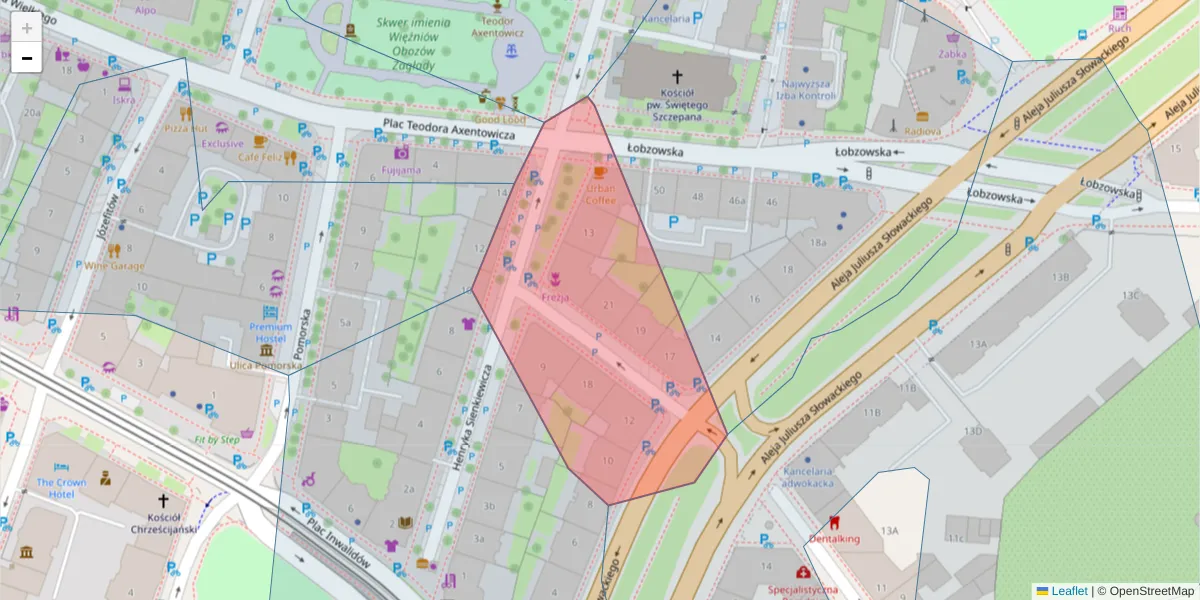 Szczegółowa mapa kodu pocztowego 30-038 z granicami, sąsiednimi kodami pocztowymi i urzędami pocztowymi