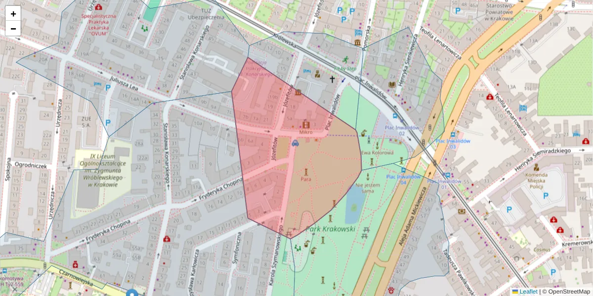 Szczegółowa mapa kodu pocztowego 30-046 z granicami, sąsiednimi kodami pocztowymi i urzędami pocztowymi