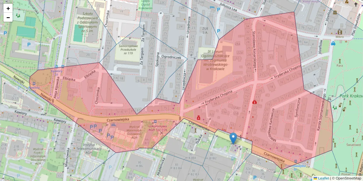 Szczegółowa mapa kodu pocztowego 30-049 z granicami, sąsiednimi kodami pocztowymi i urzędami pocztowymi