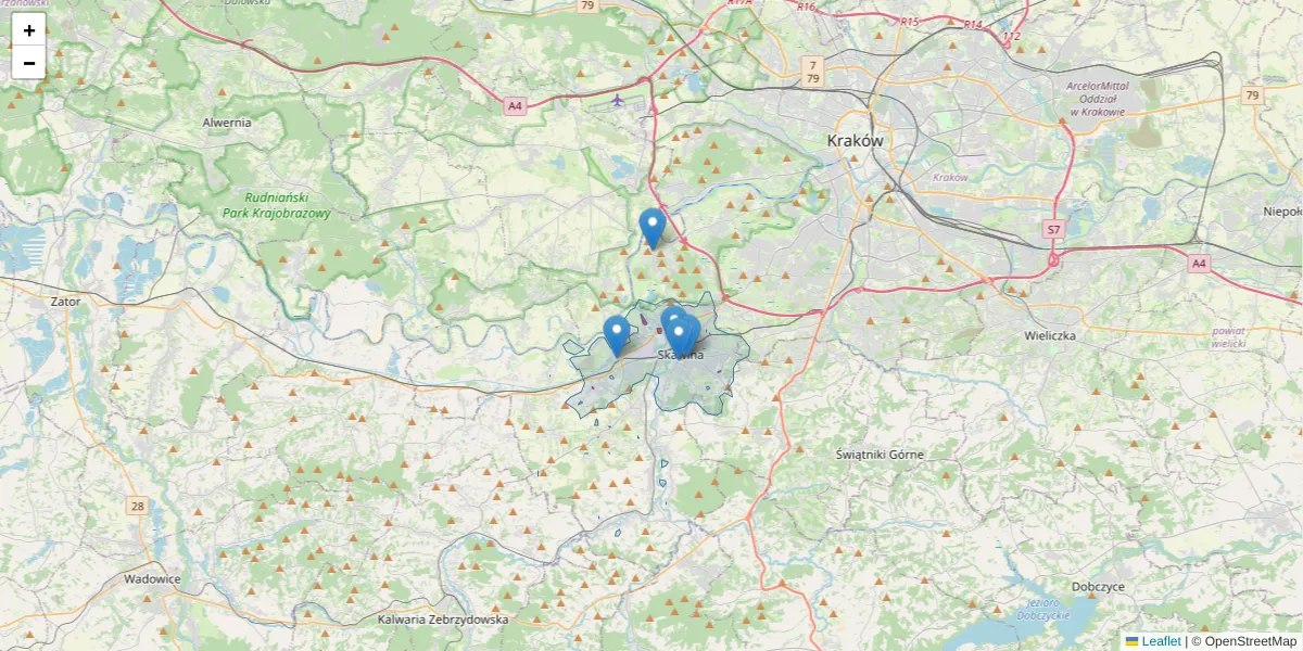 Szczegółowa mapa kodu pocztowego 30-050 z granicami, sąsiednimi kodami pocztowymi i urzędami pocztowymi