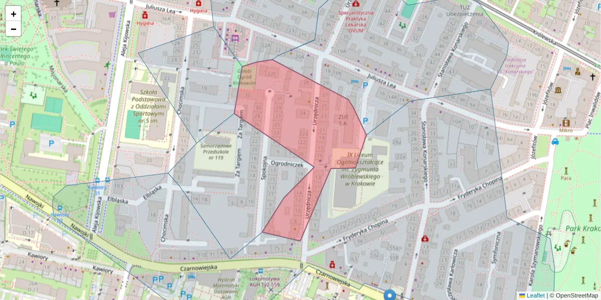 Szczegółowa mapa kodu pocztowego 30-051 z granicami, sąsiednimi kodami pocztowymi i urzędami pocztowymi