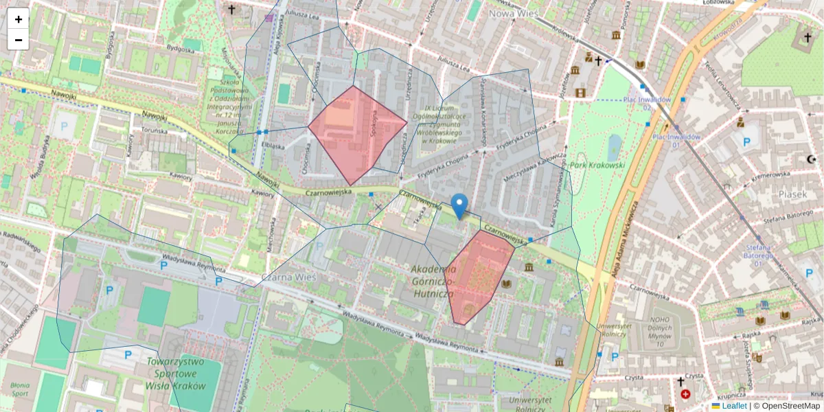 Szczegółowa mapa kodu pocztowego 30-054 z granicami, sąsiednimi kodami pocztowymi i urzędami pocztowymi