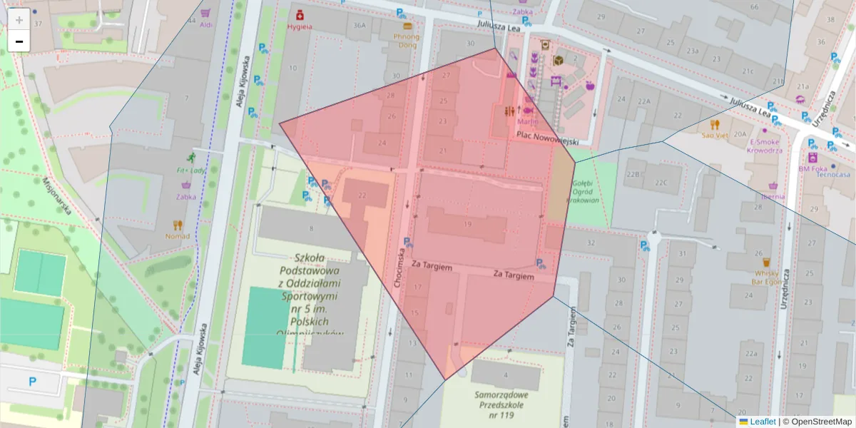 Szczegółowa mapa kodu pocztowego 30-057 z granicami, sąsiednimi kodami pocztowymi i urzędami pocztowymi