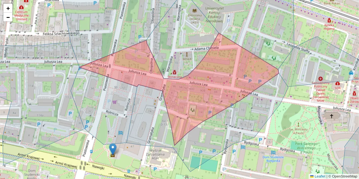 Szczegółowa mapa kodu pocztowego 30-058 z granicami, sąsiednimi kodami pocztowymi i urzędami pocztowymi