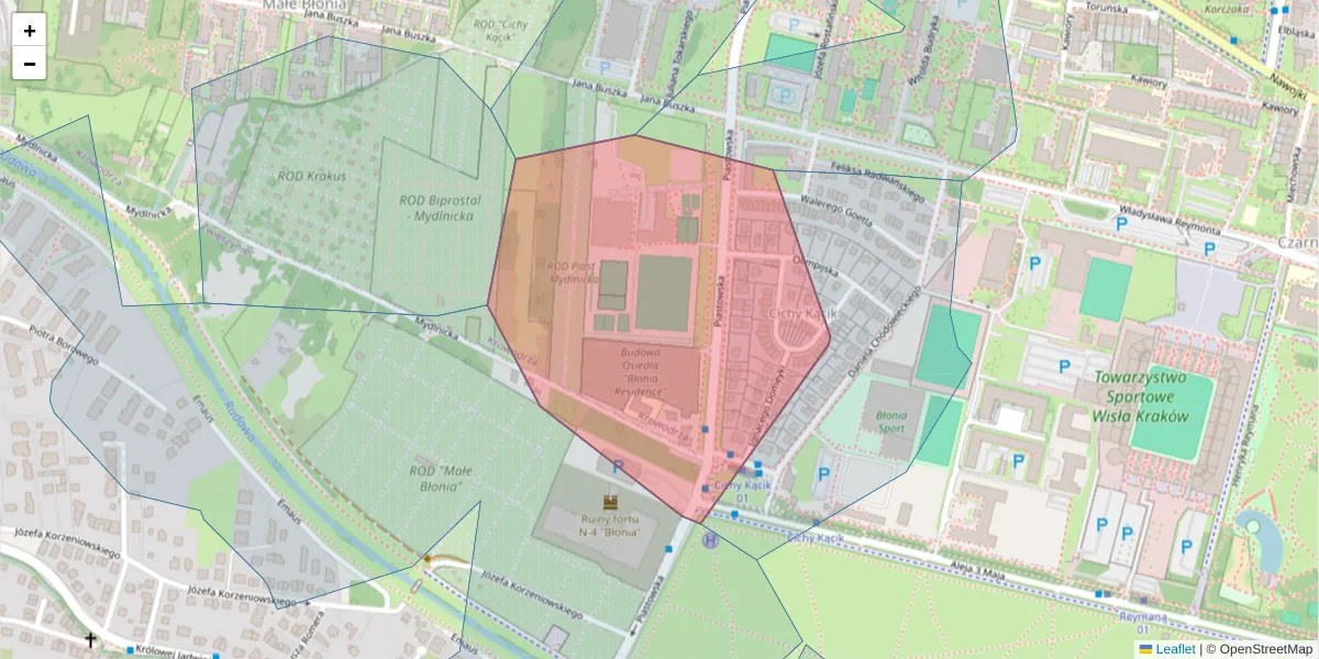 Szczegółowa mapa kodu pocztowego 30-066 z granicami, sąsiednimi kodami pocztowymi i urzędami pocztowymi