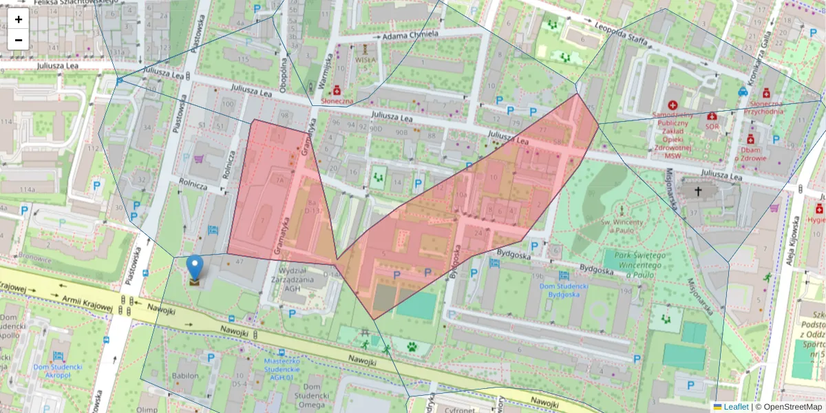 Szczegółowa mapa kodu pocztowego 30-071 z granicami, sąsiednimi kodami pocztowymi i urzędami pocztowymi