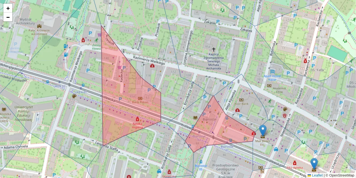 Szczegółowa mapa kodu pocztowego 30-081 z granicami, sąsiednimi kodami pocztowymi i urzędami pocztowymi