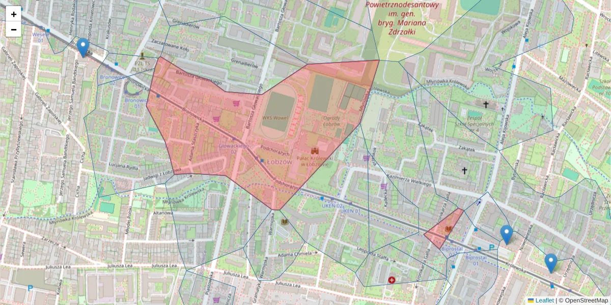 Szczegółowa mapa kodu pocztowego 30-084 z granicami, sąsiednimi kodami pocztowymi i urzędami pocztowymi