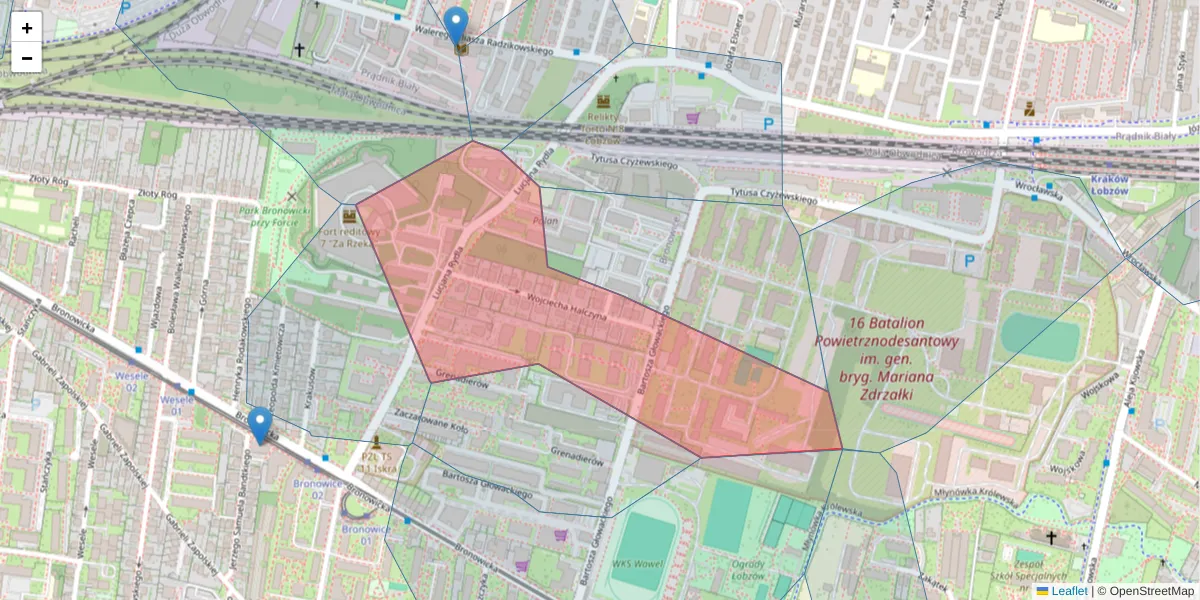 Szczegółowa mapa kodu pocztowego 30-086 z granicami, sąsiednimi kodami pocztowymi i urzędami pocztowymi