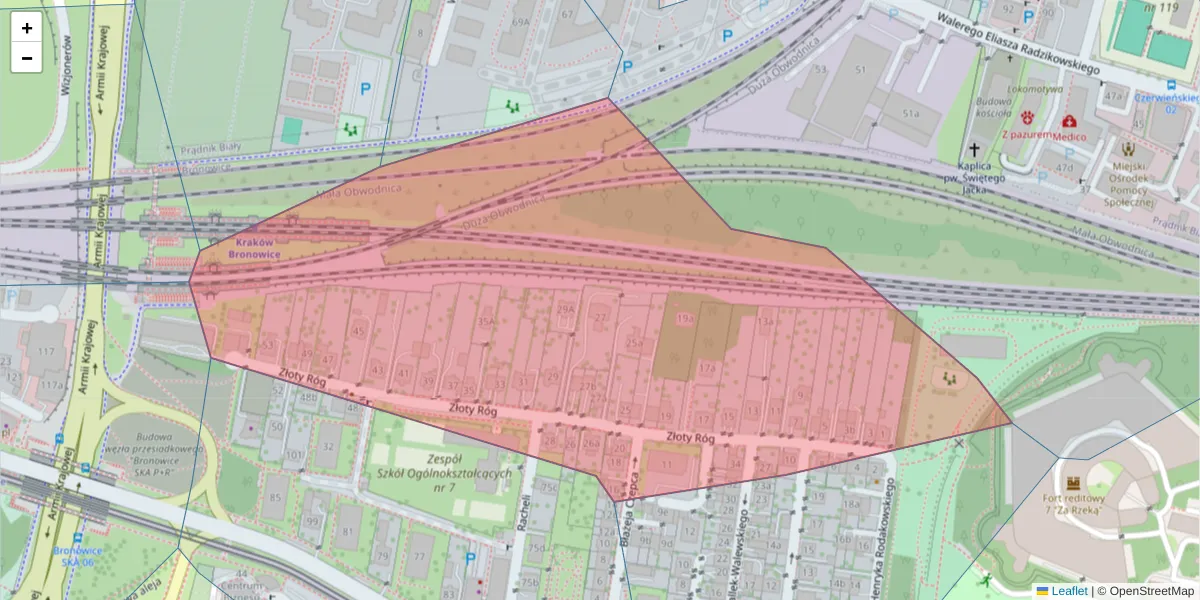 Szczegółowa mapa kodu pocztowego 30-095 z granicami, sąsiednimi kodami pocztowymi i urzędami pocztowymi