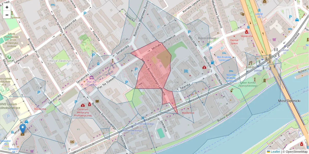 Szczegółowa mapa kodu pocztowego 30-108 z granicami, sąsiednimi kodami pocztowymi i urzędami pocztowymi