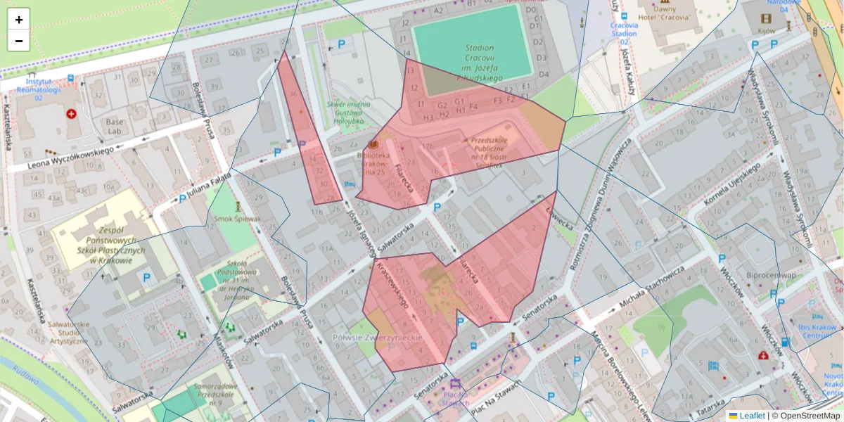 Szczegółowa mapa kodu pocztowego 30-110 z granicami, sąsiednimi kodami pocztowymi i urzędami pocztowymi