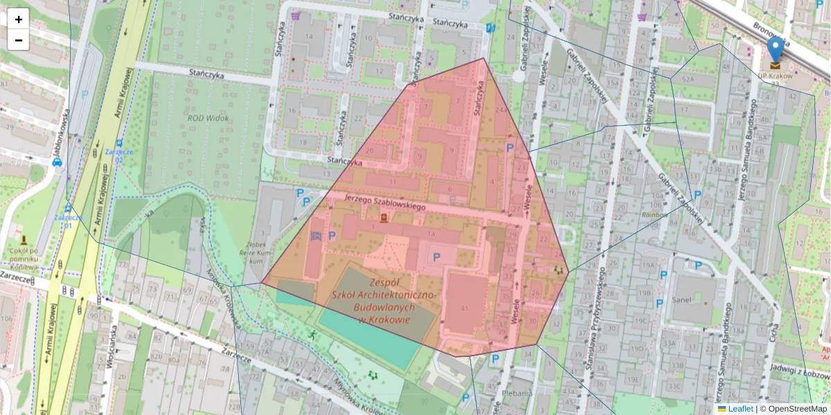 Szczegółowa mapa kodu pocztowego 30-127 z granicami, sąsiednimi kodami pocztowymi i urzędami pocztowymi