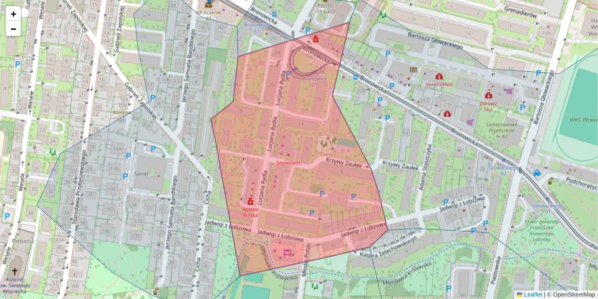 Szczegółowa mapa kodu pocztowego 30-130 z granicami, sąsiednimi kodami pocztowymi i urzędami pocztowymi