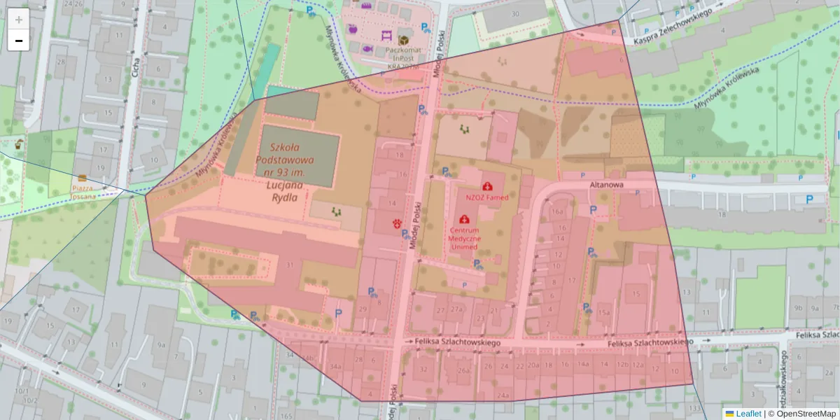 Szczegółowa mapa kodu pocztowego 30-132 z granicami, sąsiednimi kodami pocztowymi i urzędami pocztowymi