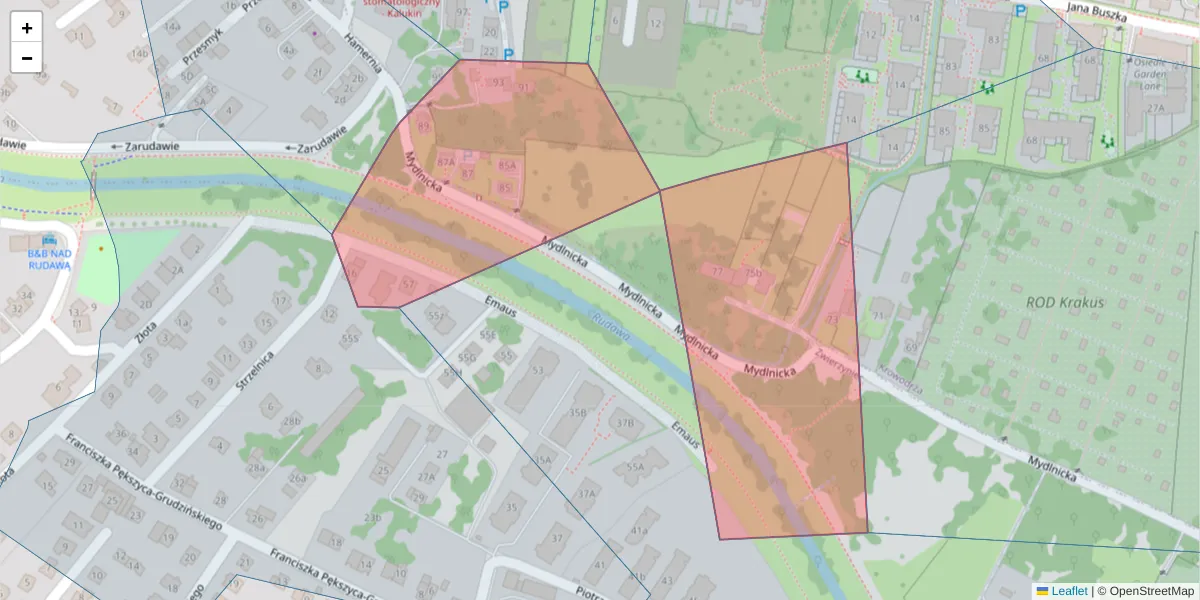 Szczegółowa mapa kodu pocztowego 30-143 z granicami, sąsiednimi kodami pocztowymi i urzędami pocztowymi