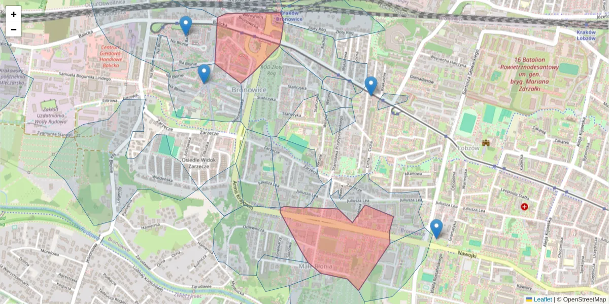 Szczegółowa mapa kodu pocztowego 30-150 z granicami, sąsiednimi kodami pocztowymi i urzędami pocztowymi