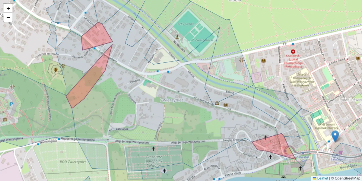 Szczegółowa mapa kodu pocztowego 30-202 z granicami, sąsiednimi kodami pocztowymi i urzędami pocztowymi