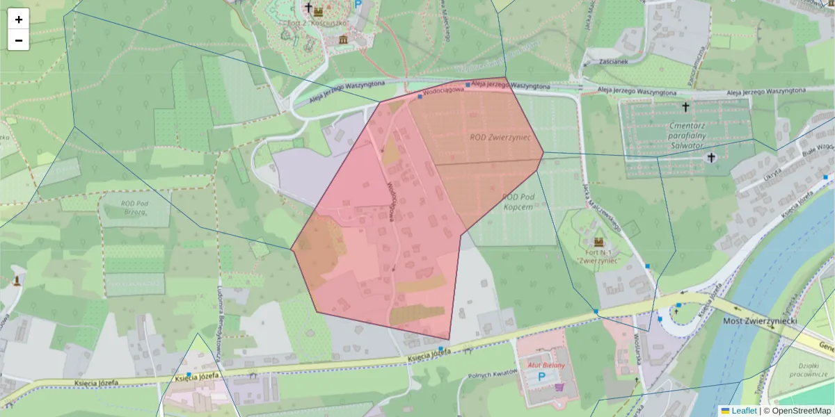 Szczegółowa mapa kodu pocztowego 30-205 z granicami, sąsiednimi kodami pocztowymi i urzędami pocztowymi