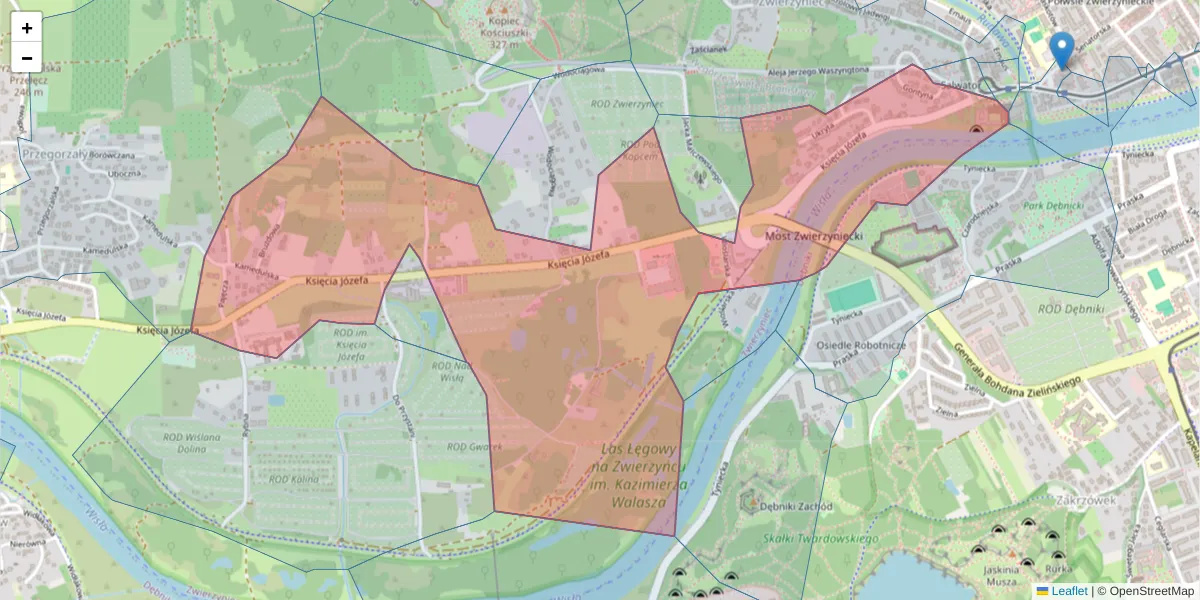Szczegółowa mapa kodu pocztowego 30-206 z granicami, sąsiednimi kodami pocztowymi i urzędami pocztowymi