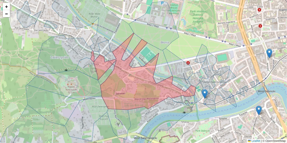 Szczegółowa mapa kodu pocztowego 30-209 z granicami, sąsiednimi kodami pocztowymi i urzędami pocztowymi