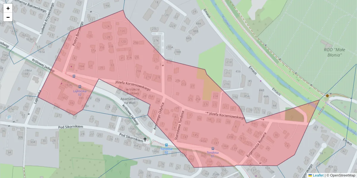 Szczegółowa mapa kodu pocztowego 30-214 z granicami, sąsiednimi kodami pocztowymi i urzędami pocztowymi