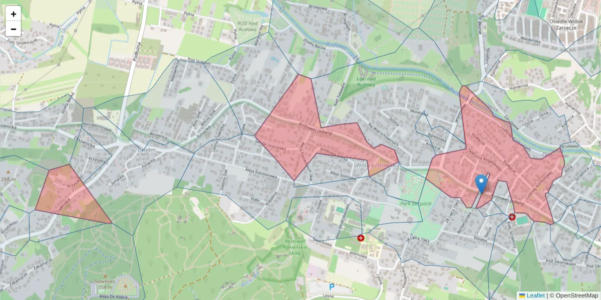 Szczegółowa mapa kodu pocztowego 30-218 z granicami, sąsiednimi kodami pocztowymi i urzędami pocztowymi