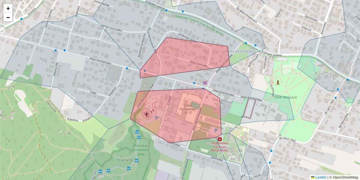 Szczegółowa mapa kodu pocztowego 30-224 z granicami, sąsiednimi kodami pocztowymi i urzędami pocztowymi