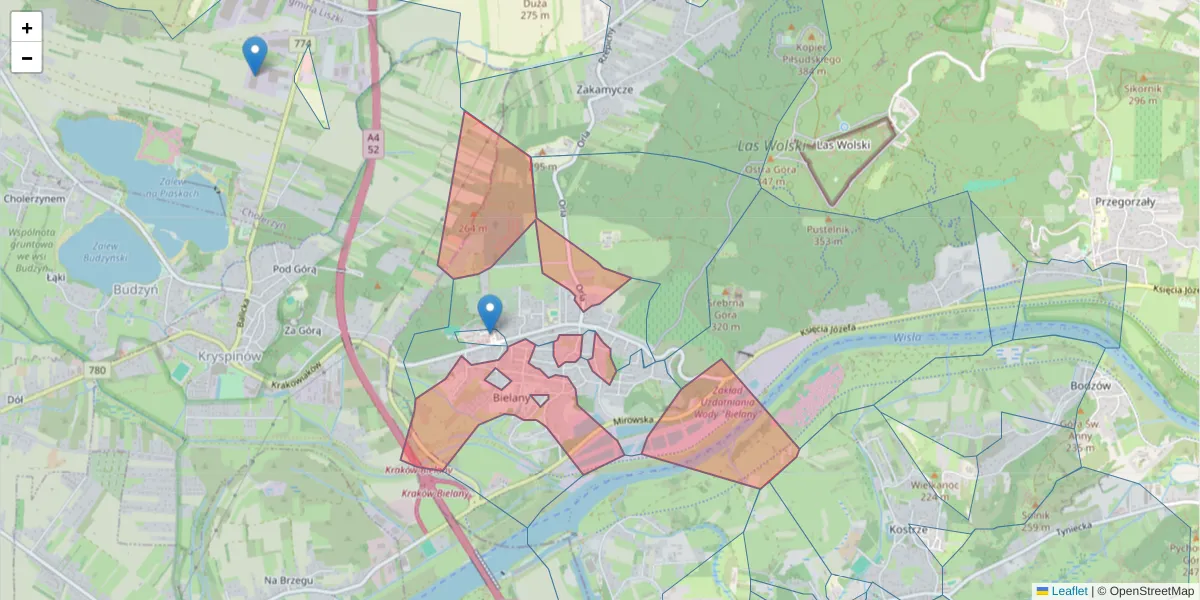 Szczegółowa mapa kodu pocztowego 30-244 z granicami, sąsiednimi kodami pocztowymi i urzędami pocztowymi