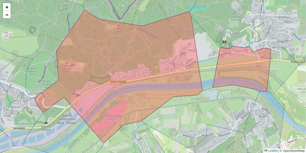 Szczegółowa mapa kodu pocztowego 30-250 z granicami, sąsiednimi kodami pocztowymi i urzędami pocztowymi