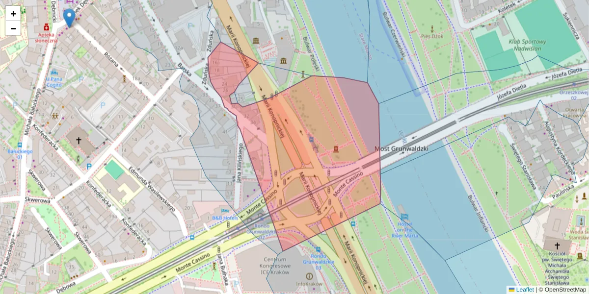 Szczegółowa mapa kodu pocztowego 30-304 z granicami, sąsiednimi kodami pocztowymi i urzędami pocztowymi