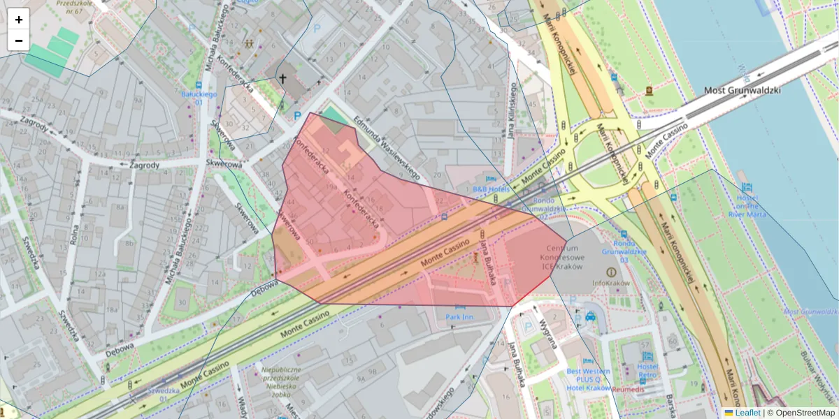 Szczegółowa mapa kodu pocztowego 30-306 z granicami, sąsiednimi kodami pocztowymi i urzędami pocztowymi