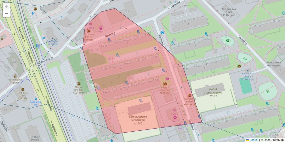 Szczegółowa mapa kodu pocztowego 30-314 z granicami, sąsiednimi kodami pocztowymi i urzędami pocztowymi