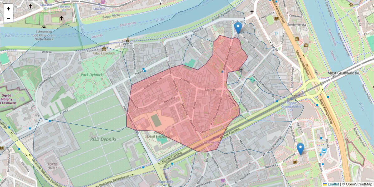 Szczegółowa mapa kodu pocztowego 30-318 z granicami, sąsiednimi kodami pocztowymi i urzędami pocztowymi
