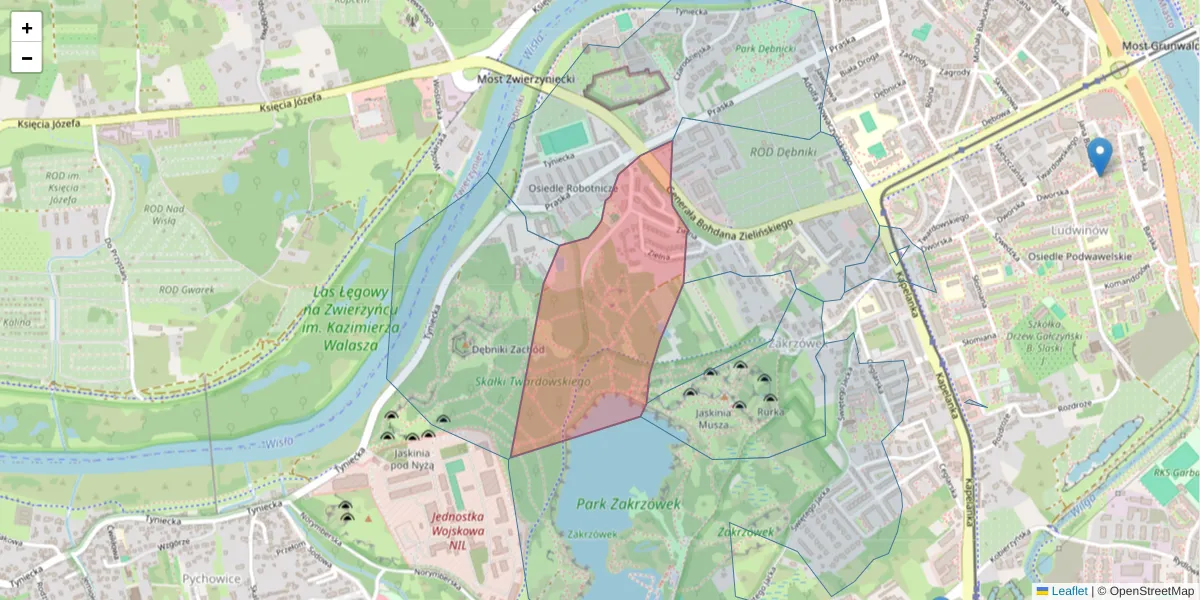 Szczegółowa mapa kodu pocztowego 30-321 z granicami, sąsiednimi kodami pocztowymi i urzędami pocztowymi