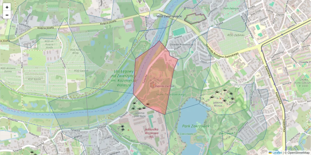 Szczegółowa mapa kodu pocztowego 30-323 z granicami, sąsiednimi kodami pocztowymi i urzędami pocztowymi