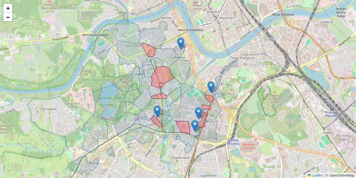 Szczegółowa mapa kodu pocztowego 30-347 z granicami, sąsiednimi kodami pocztowymi i urzędami pocztowymi