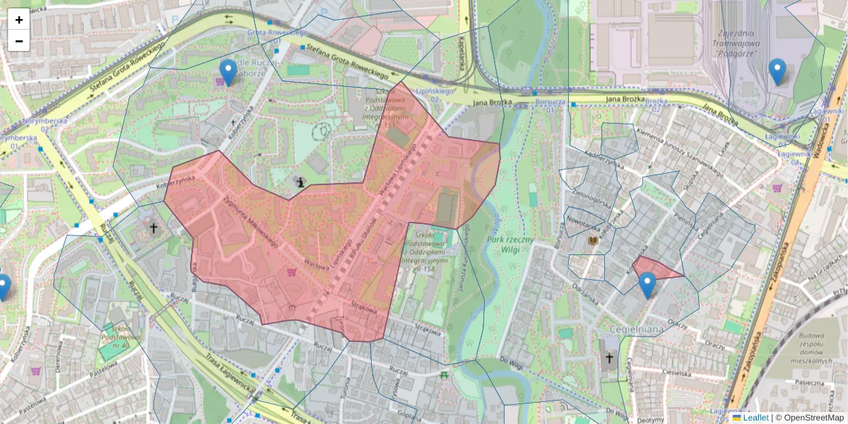 Szczegółowa mapa kodu pocztowego 30-349 z granicami, sąsiednimi kodami pocztowymi i urzędami pocztowymi