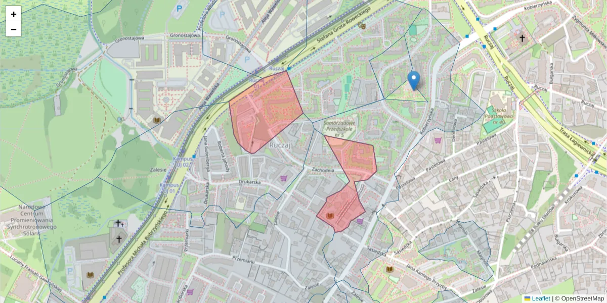 Szczegółowa mapa kodu pocztowego 30-350 z granicami, sąsiednimi kodami pocztowymi i urzędami pocztowymi
