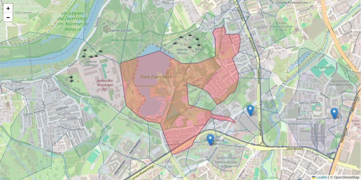 Szczegółowa mapa kodu pocztowego 30-364 z granicami, sąsiednimi kodami pocztowymi i urzędami pocztowymi