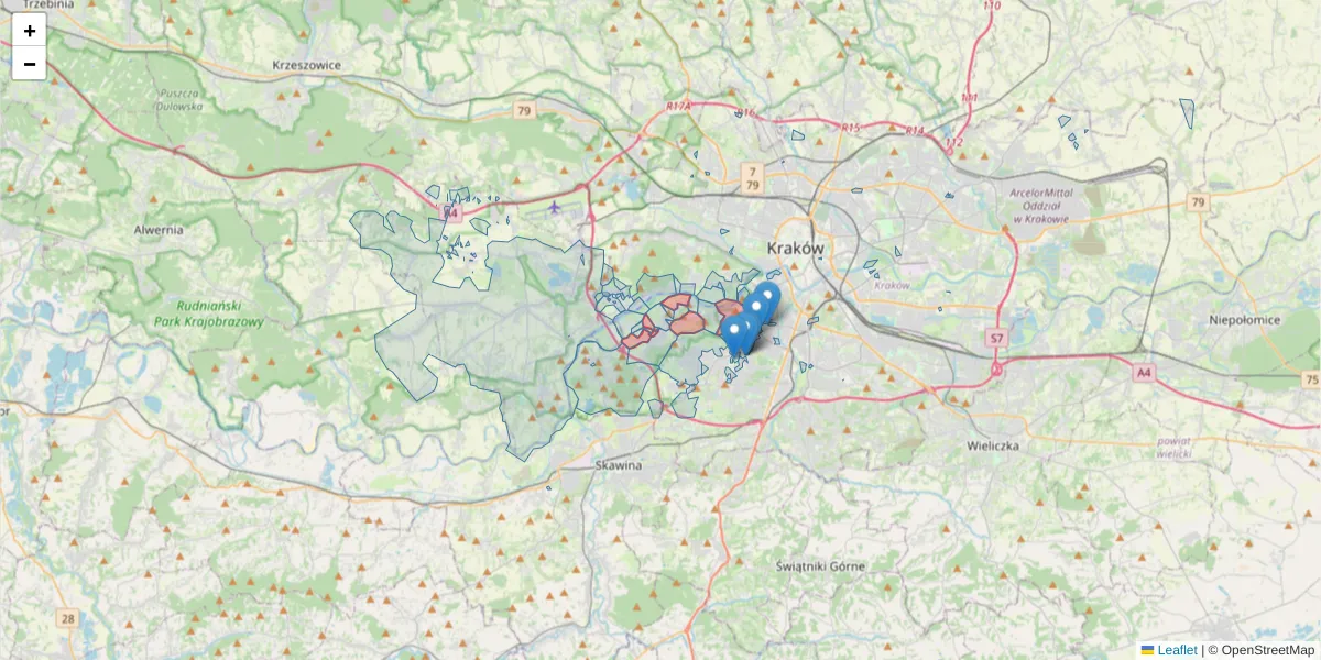Szczegółowa mapa kodu pocztowego 30-376 z granicami, sąsiednimi kodami pocztowymi i urzędami pocztowymi