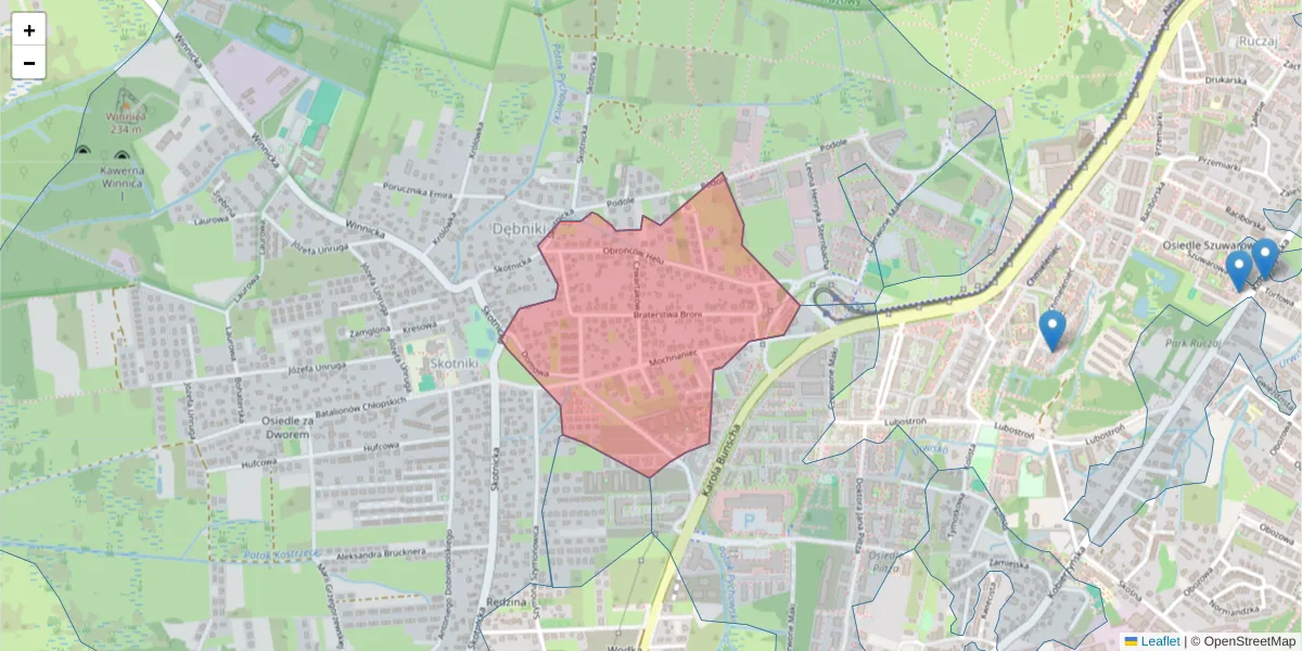 Szczegółowa mapa kodu pocztowego 30-395 z granicami, sąsiednimi kodami pocztowymi i urzędami pocztowymi
